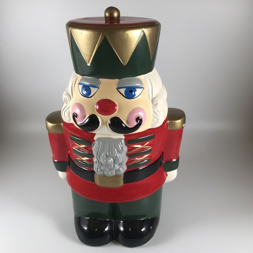 Vintage Nutcracker Toy Soldier Ceramic Cookie Jar 1995 Red Green Loomco